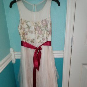 Teeze Me Girl Frilled White, Cream & Pink Floral Dress